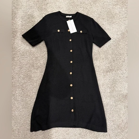 Nevaeha Black Knit Mini Dress with Buttons - Picture 2 of 9